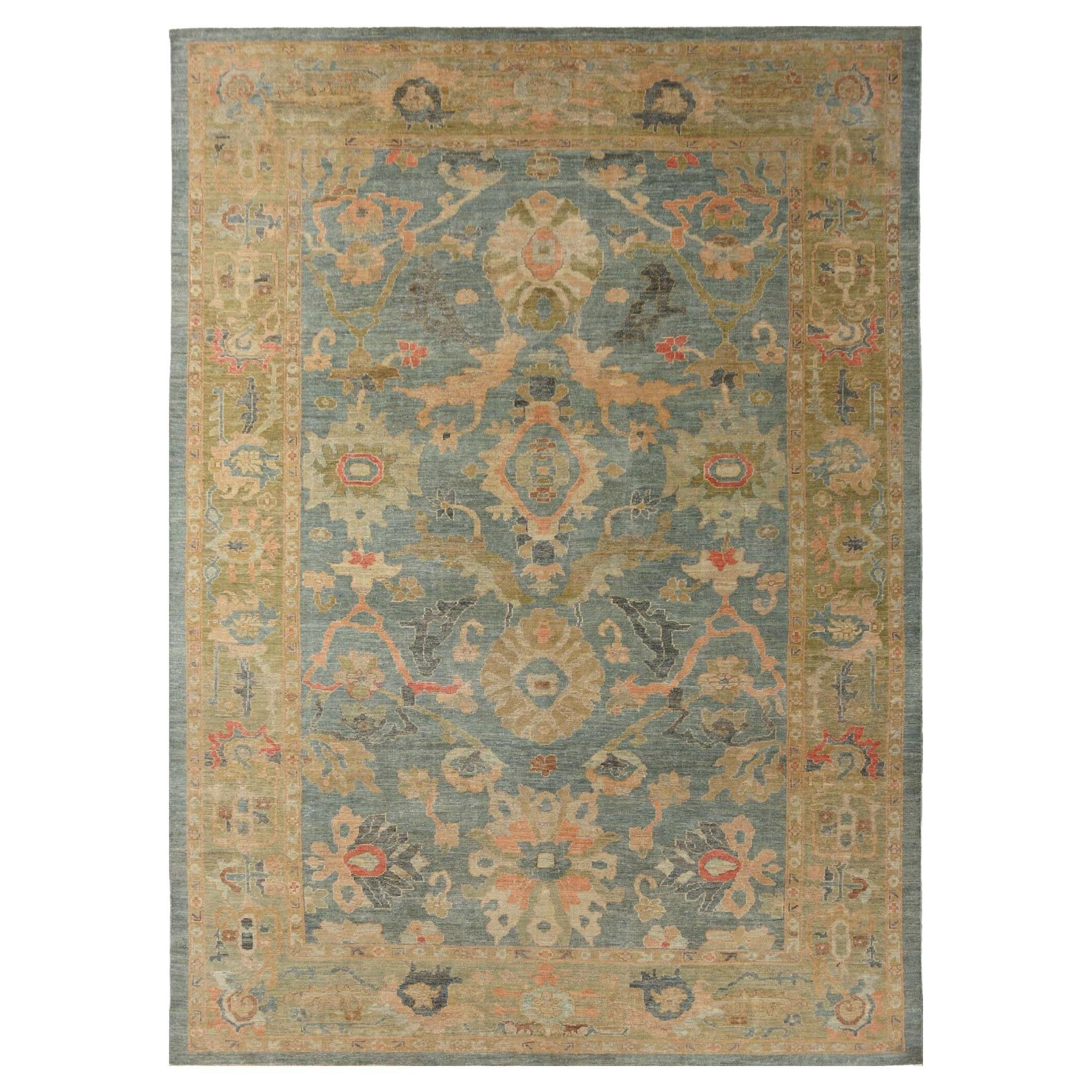 Sultanabad-Teppiche aus Wolle in Blau und Grün aus Afghanistan - 95791