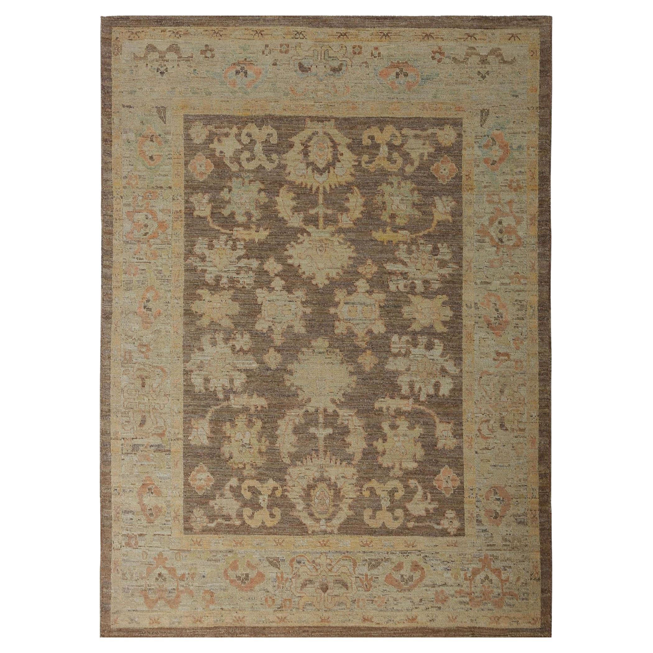 Afghanistan Oushak Area Rugs - Wolle Brown Design - 95832