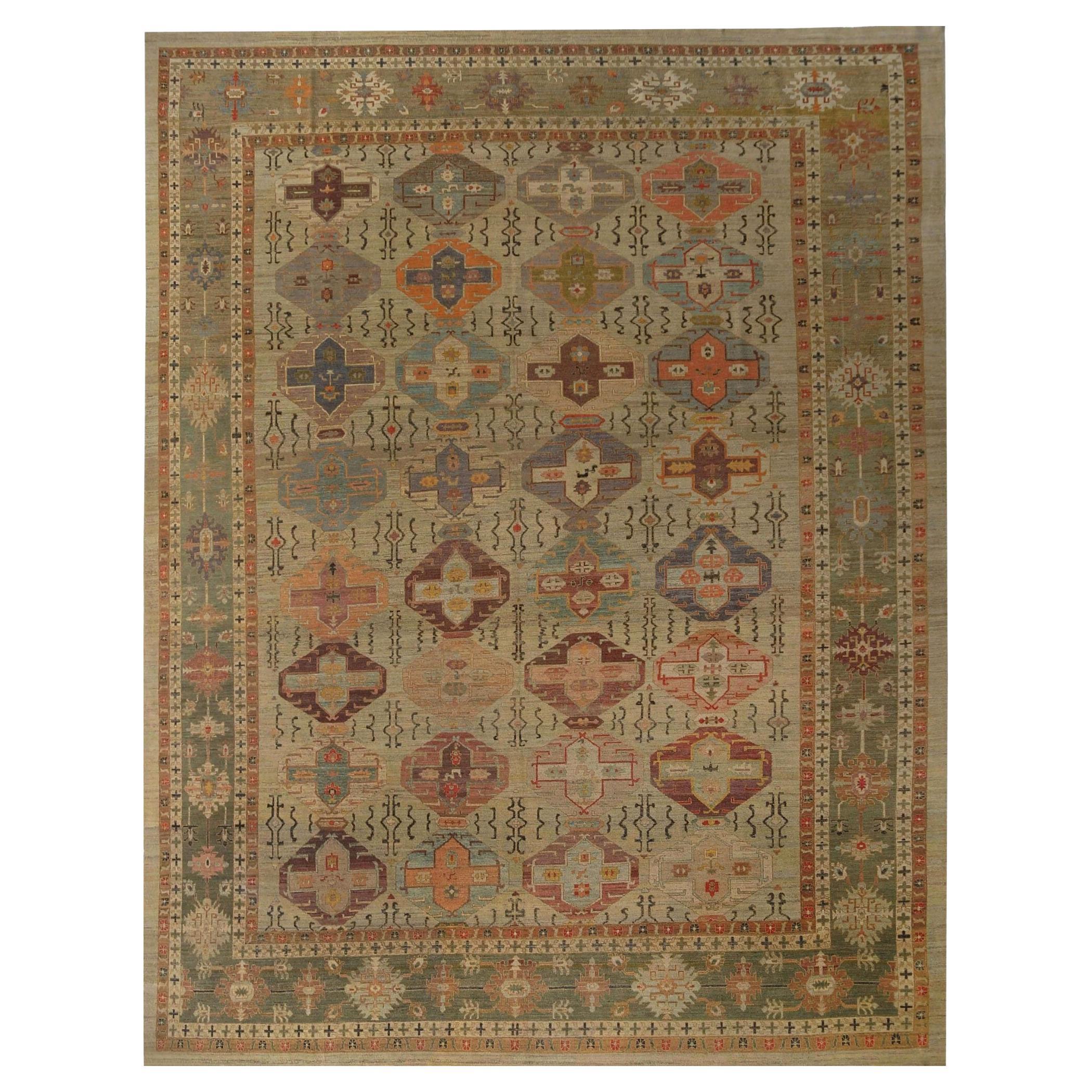 Tapis Afghanistan BAKHSHAIESH - Laine verte ivoire - 95818 en vente