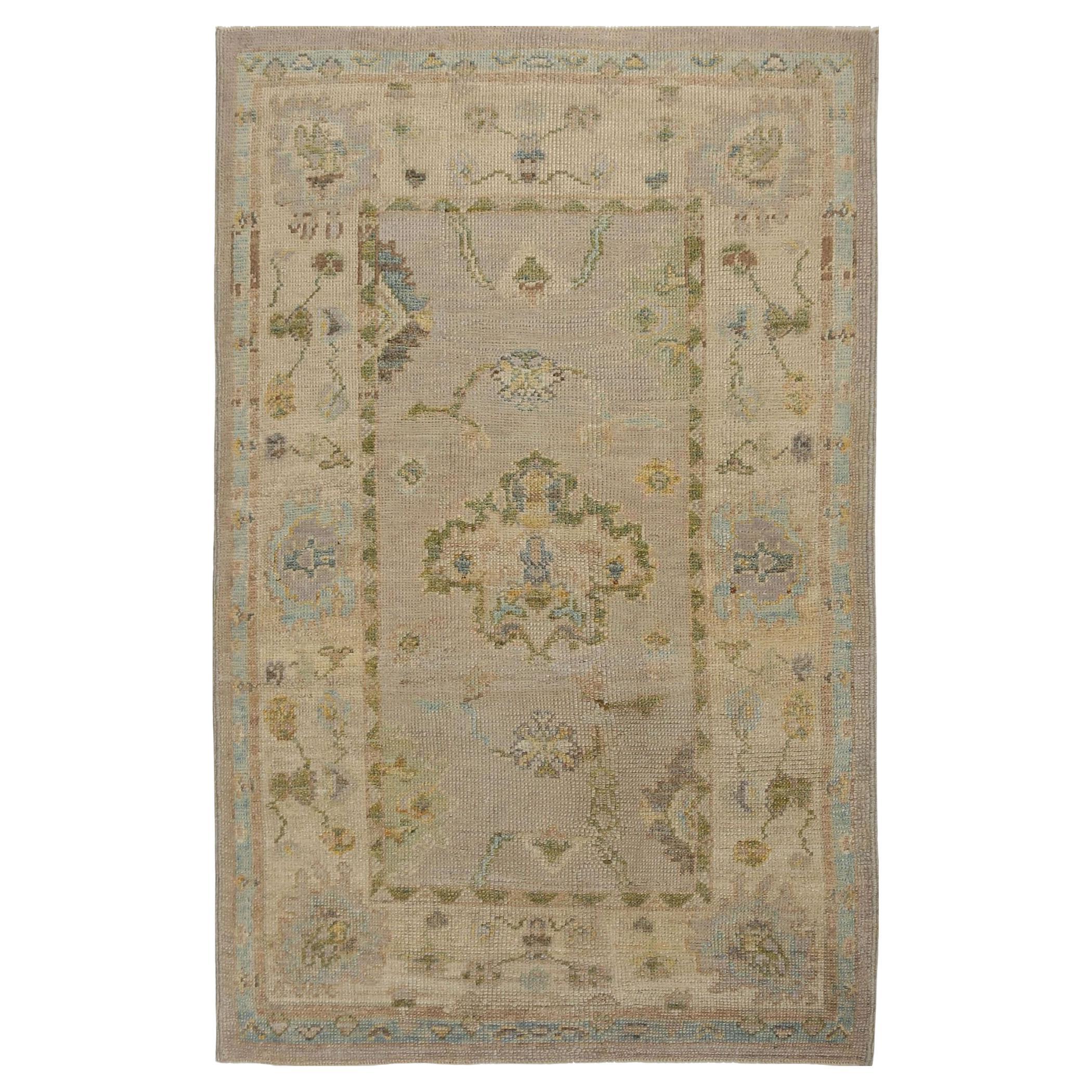 Oushak Afghanistan Oushak Kleiner Teppich - Wolle Elfenbein Taupe Design - 95875 im Angebot