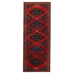 Persian Heriz Runner Rug - Wool Blue Green Navy Blue Red - 94652