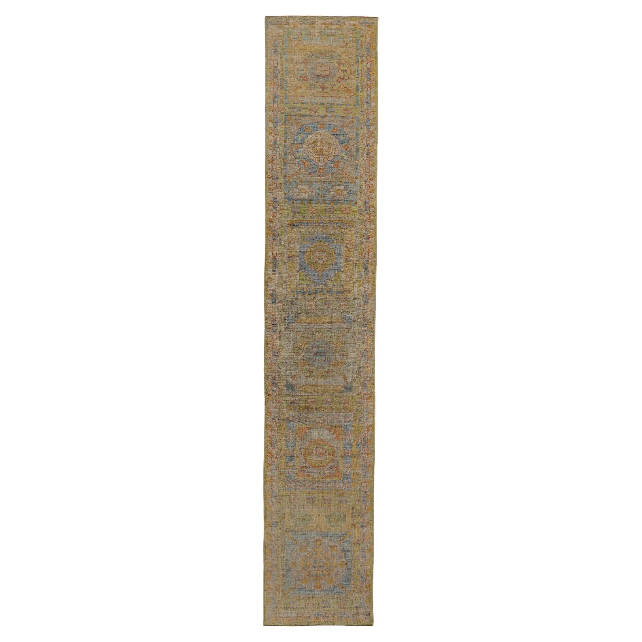 Persischer Läufer Teppich - Wolle Blau Grün Rot Gelb Design - 89250