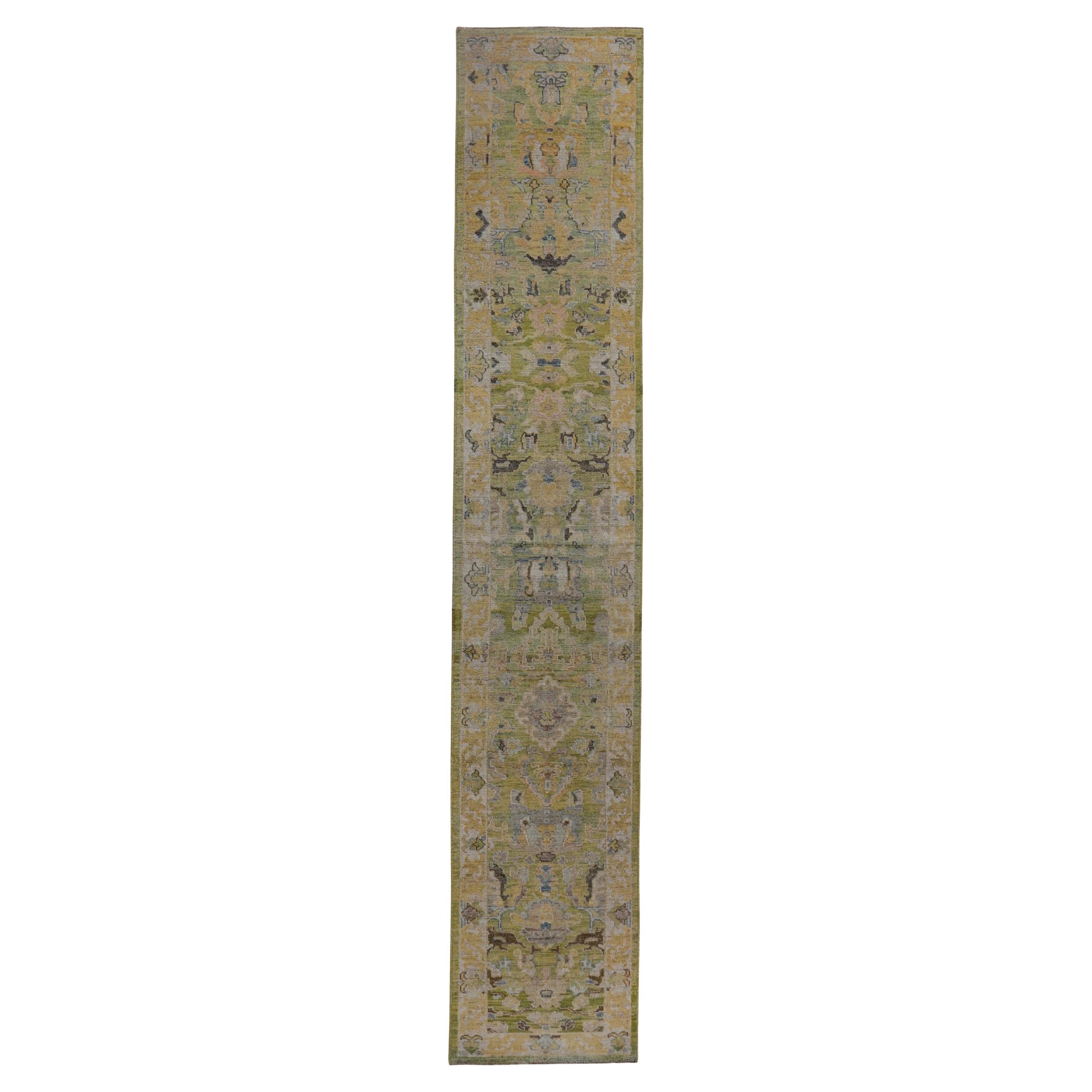 Persischer Läufer Teppich - Wolle Blau Grün Gelb Design - 89283