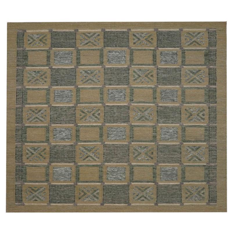 Tapis de collection suédois - Laine vert ivoire taupe - 96241