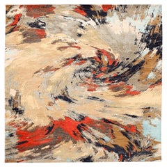 India Modern Area Rugs - Wool Brown Ivory Red Yellow Design - 94113