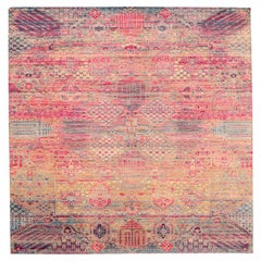 Indien Sari Seide Bereich Teppiche - Wolle Rosa Gelb Design - 94125