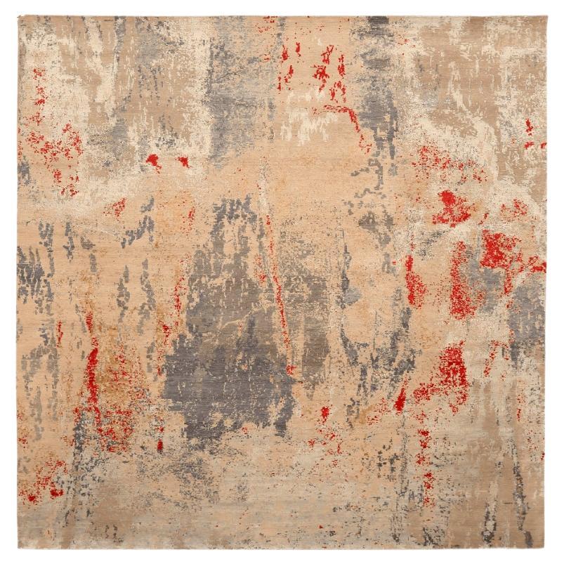 Tapis modernes indiens - Laine gris ivoire rouge motif 94128