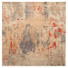 Tapis modernes indiens - Laine gris ivoire rouge motif 94128