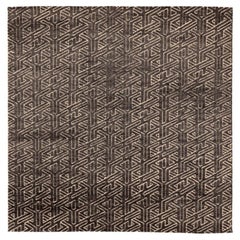 India Moroccan Area Rugs - Wool Brown Ivory Design - 94223