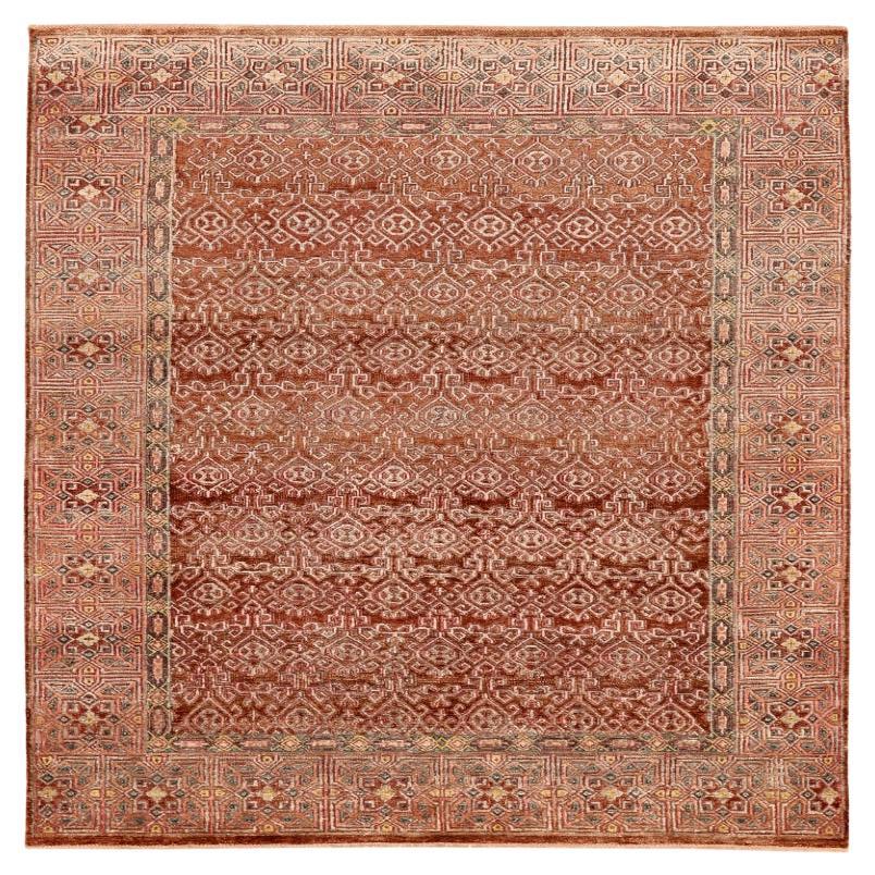 Petit tapis indien Sari en laine, motif rouge ivoire - 94253
