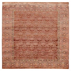 Petit tapis indien Sari en laine, motif rouge ivoire - 94253