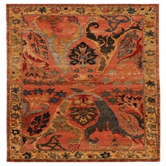 Indien Bijar Kleiner Teppich - Wolle Rot Gelb Design - 94255