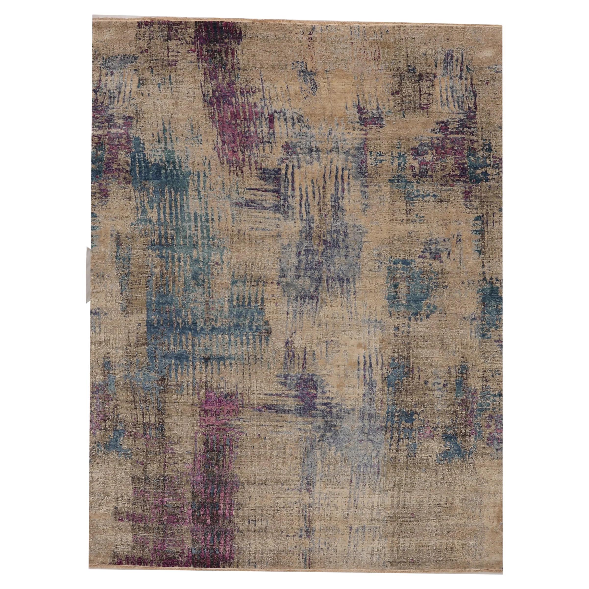 India India Circa 1990 - Wool Blue Ivory Purpel Design - 96622