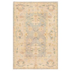 Retro Turkey Rose Collection Small Rug - Wool Blue Ivory Taupe Yellow Design - 99526