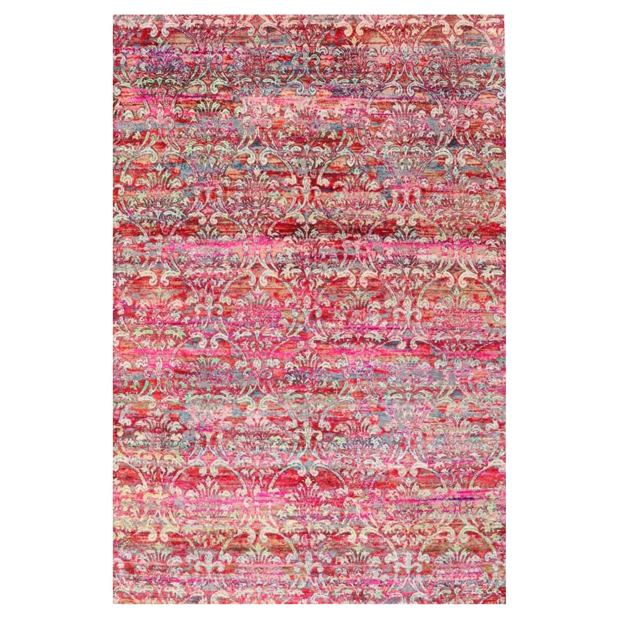 India India Area Rugs Circa 1990 - Wool Blue Green Ivory Pink Red Design - 93273