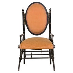 19th Century American Victorian Ebonized Arm Chair with Peach Velvet