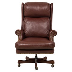 Mid-Century Wingback Executive Office Chair in Brown Leather
