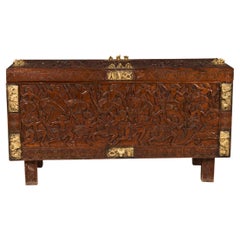 African Carved Wood and Brass Figural Chest, 20th Century Tribal Style