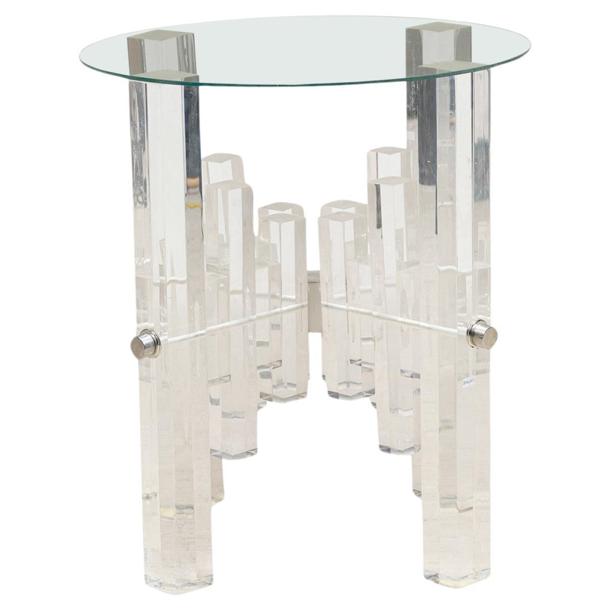 Charles Hollis Jones Mid-Century Lucite Table Base with Nickel Finish For Sale