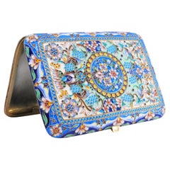 Russisches Silberetui mit Cloisonné-Emaille und goldener Innenausstattung, Scharnierdeckel Russisches Silberetui mit Cloisonné-Emaille und goldener Innenausstattung, Scharnierdeckel