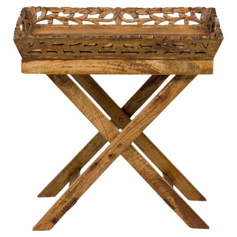 American Country Style Carved Wooden Tray Top Collapsible Table