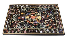 Mughal Marble Table Top, Pietra Dura Botanical Inlay