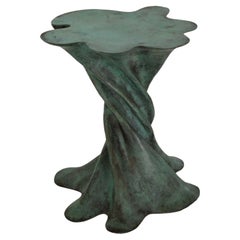Cast Bronze Side Table (Green Marble), Waltz Sculptural Base