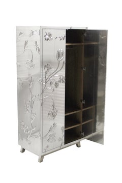 White Bronze Storage Cabinet, Floral Relief Panels
