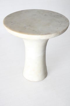 Organic Modern Stone Table (16"), White Marble Tabla Form