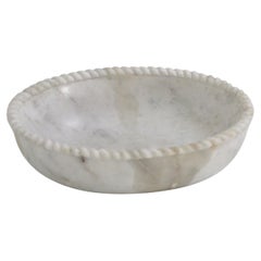 Art Deco Marble Bowl (14", White Marble, Oval), Rope-Carved Stone Vessel