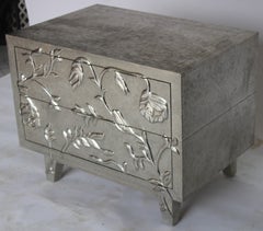 Contemporary Nightstand, Large Floral Metal Drawers