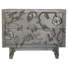Hollywood Regency Large Chest, Floral Metal Clad
