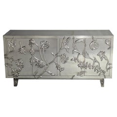 Art Deco Credenza, Floral White Bronze Metal Clad