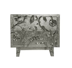 Embossed Floral Bedside Chest, Metal Clad Drawers