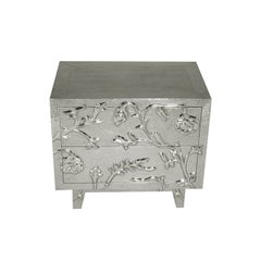 Embossed Floral Bedside Chest, Metal Clad Drawers