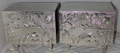 Hollywood Regency Nightstand Pair, White Bronze
