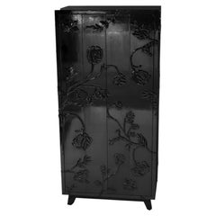 Antiqued White Bronze Storage Cabinet, Floral Relief Panels