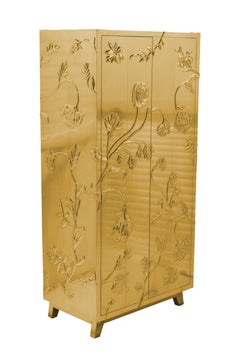 Organic Modern Armoire, Floral Metal Clad Cabinet