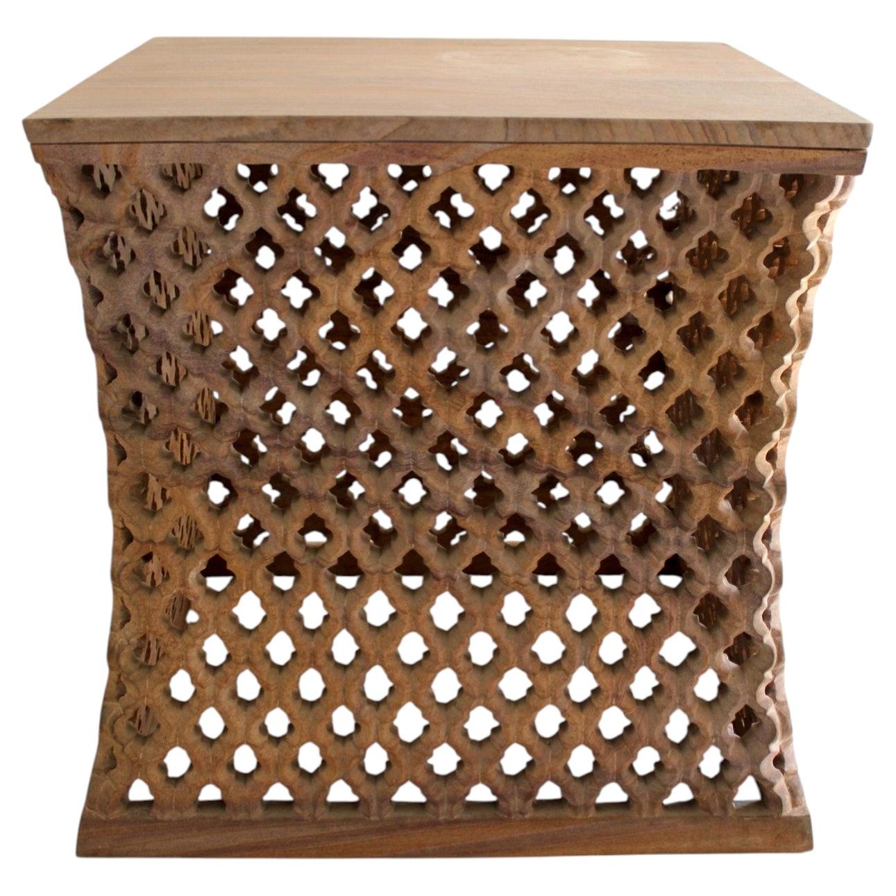 Jali Square Side Table (24"), Stone Openwork Apron