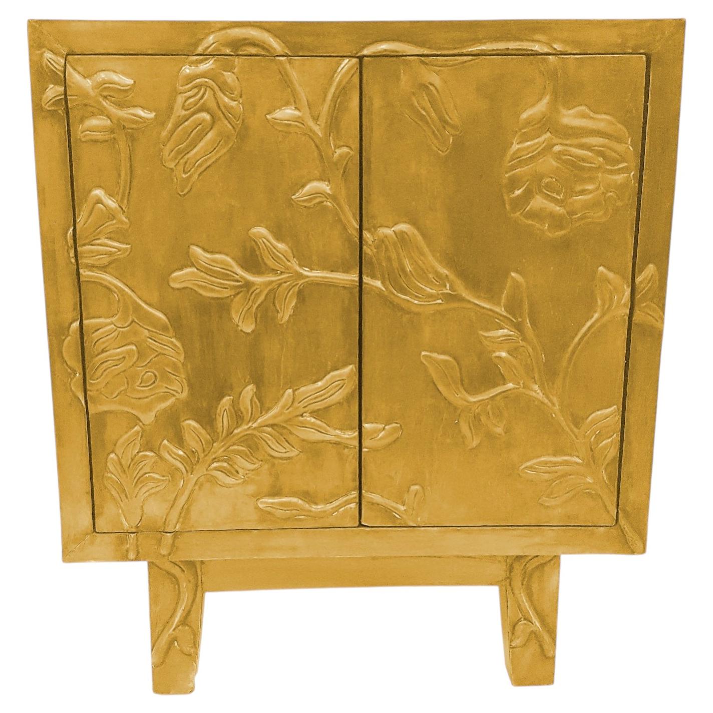 Embossed Floral Nightstand (28", Smooth), Metal Clad Bedside For Sale