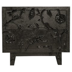 Handmade Floral Nightstand, Drawer Chest Metal Clad
