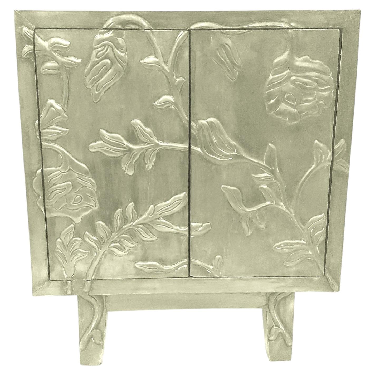 Embossed Floral Nightstand (28", Smooth), Metal Clad Bedside
