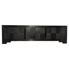 Antiqued White Bronze Carre Credenza 96", Metal Clad Diagonal Hammered Sideboard