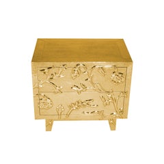 Sculptural Bedside Chest, Floral Metal Cladding