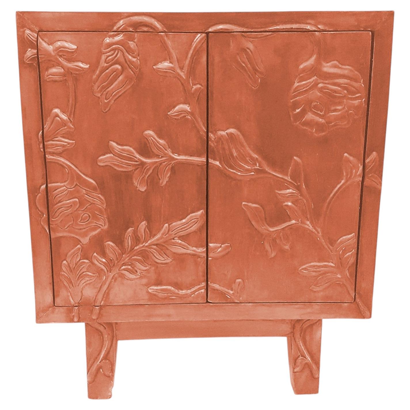 Handmade Floral Nightstand (28", Smooth), Metal Clad Embossed