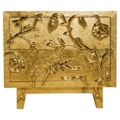 Handmade Floral Nightstand, Drawer Chest Metal Clad