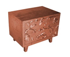 Sculptural Large Bedside Chest, Floral Metal Clad