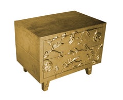 Hollywood Regency Large Chest, Floral Metal Clad