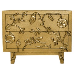 Floral Nightstand, Large Drawer Chest Metal Clad