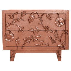 Floral Nightstand, Large Drawer Chest Metal Clad